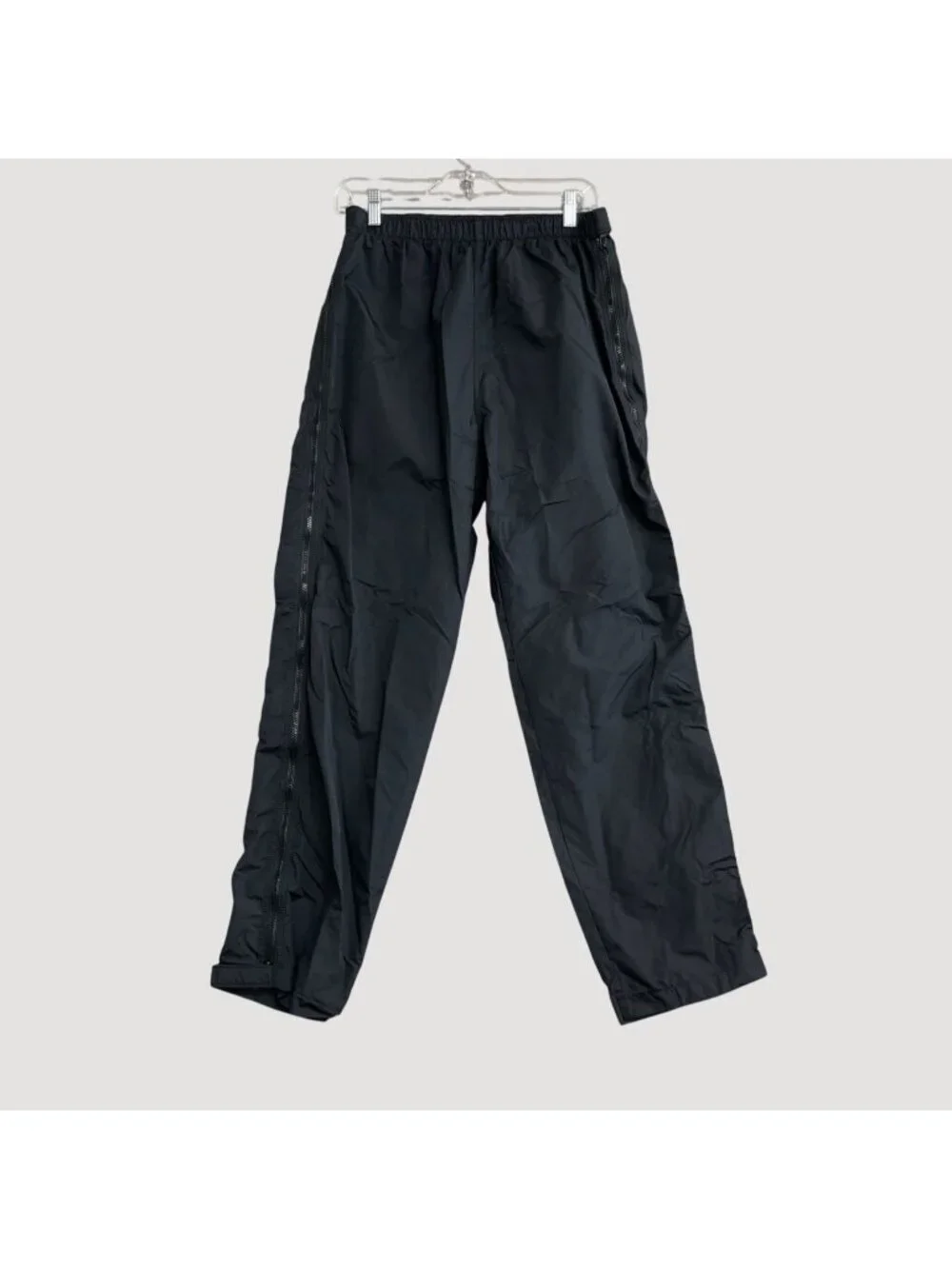 Vtg L.L. Bean Women's M Black Nylon Track Pants Zippered Sides P0255